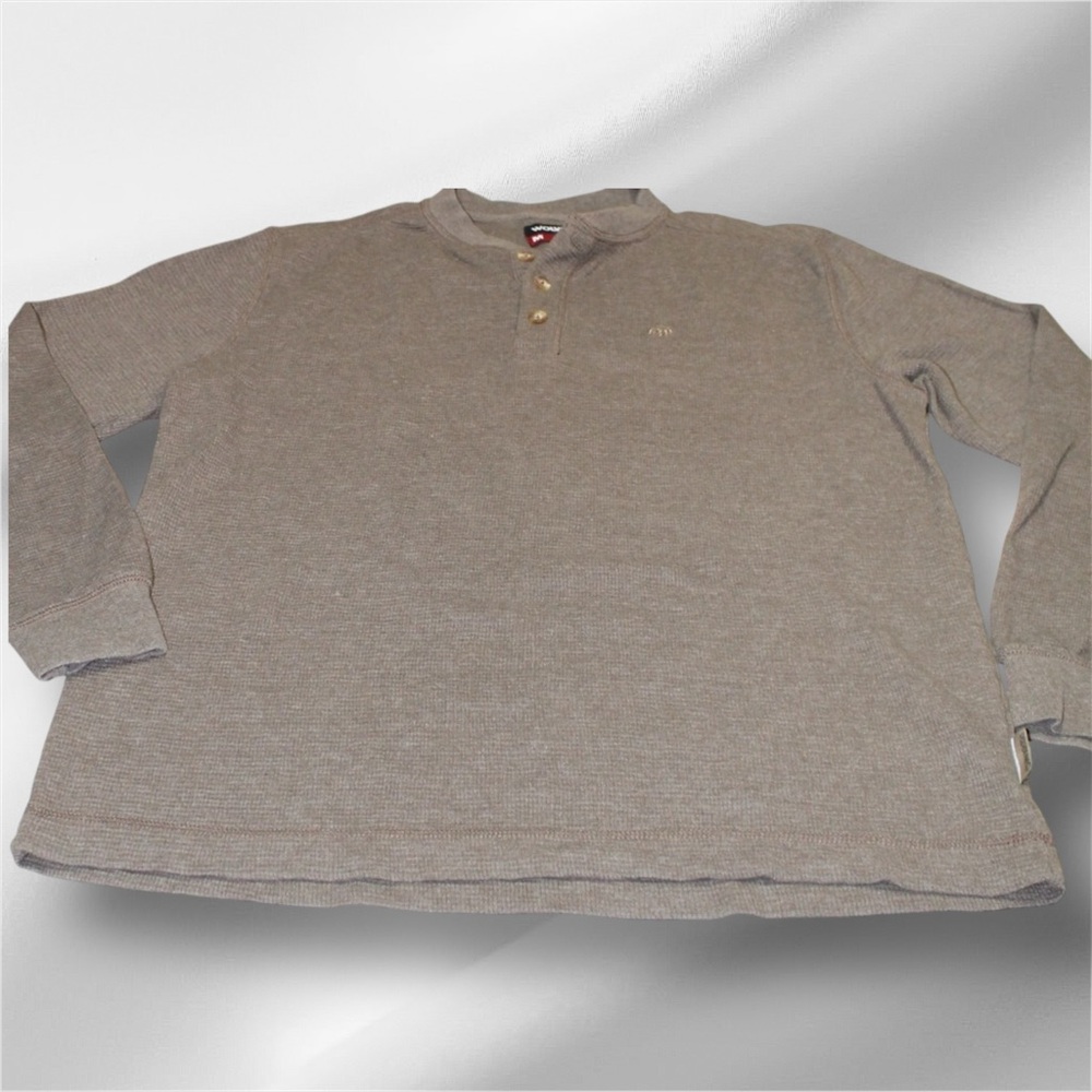 Wolverine Pullover Mens Medium Gray / Brown Waffle Knit Long Sleeve Henley Shirt